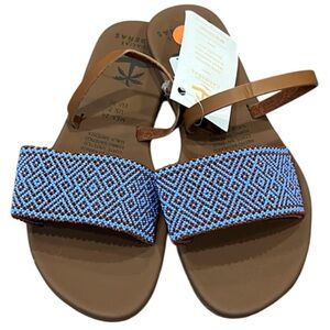 NWT Sandalias Caribenas Beaded Blue and Brown Sandals US 7 Beach Made in Mexico